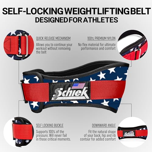 Schiek Sports Model 2004 Nylon 4 3/4" Weight Lifting Belt - Black - color: Stars N Stripes, size: Small