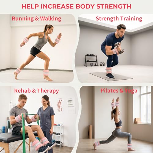 Adjustable Ankle Weights 1-3/4/5/6/8/10/20 LBS Pair with Removable Sandbags for Women & Men - color: pink, size: 10lbs Pair (5lb Each Weight)