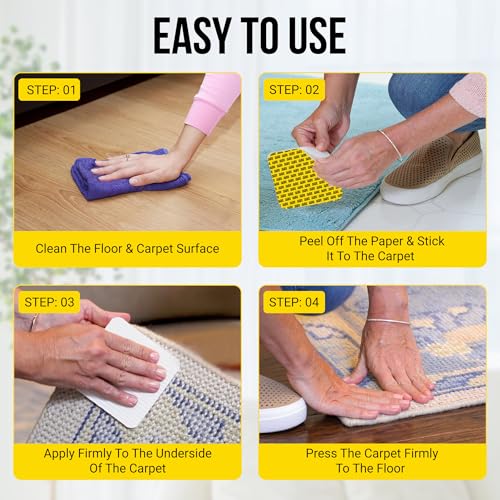 Alien Grip Rug Gripper Carpet Tape - 12pcs, 4x4 in. Anti-Slip Hardwood, Tile Floor, No Damage - Double Sided Reusable, Non Slip Corner Rug Pads - As Seen on TV - size: 12 Pieces | 4 x 4 in