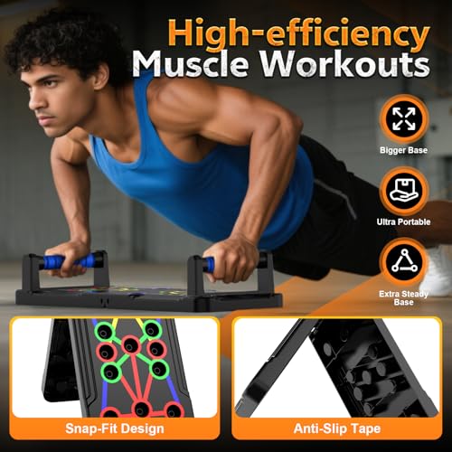IUT Solid Push Up Board 15 in 1 Home Workout Equipment Multi-Functional Pushup Stands System Fitness Floor Chest Muscle Exercise Professional Equipment Burn Fat - color: M2-Blue Handle