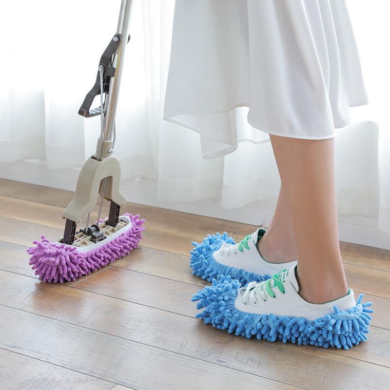 Mop Slippers Reusable Microfiber Cleaning Slippers for Floors, Multi-Function Washable Mop Slippers for Home, Kitchen & Bathroom, Purple(1 Pair)