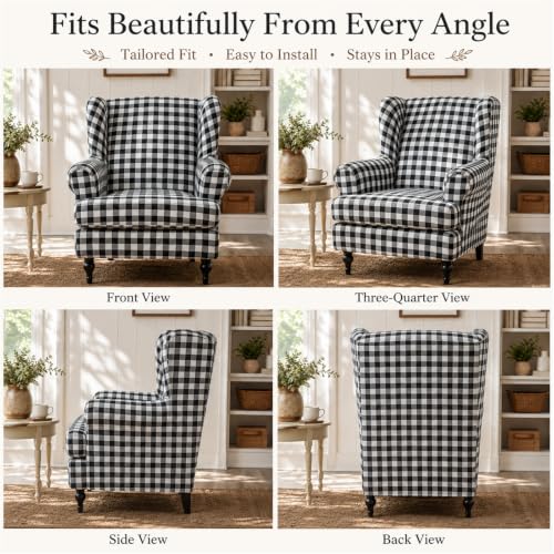NILUOH Wingback Chair Slipcover 2 Pieces, Stretch Spandex Wingback Chair Covers Washable Slipcover for Wingback Armchairs Non-Slip Furniture Protector with Elastic Bottom for Living Room - color: 14