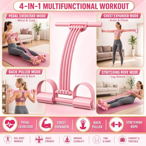 Pedal Resistance Band with Handle Upgraded 8-Tube Resistance Bands with Handles Set, 3-in-1 Multifunctional Chest Expander, Back Puller and Stretching Rope,Detachable Pedal Exerciser for Home - color: Purple