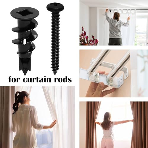 100Pcs #8 Self Drilling Black Metal Drywall Anchor and Screws kit | 50 Heavy Duty Sheetrock Anchors, 50 1-1/4'' Flat Head Screw-Hold 75lbs for Drywall/Plaster/Hollow Door Wall Hanging/ Mounting - size: 50 pack, style: Black Anchors
