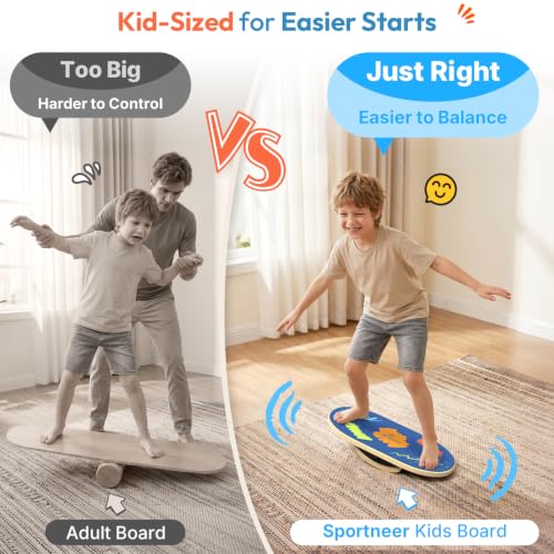 Sportneer Kids Balance Board, 4-Mode Adjustable Balance Trainer | Build for Kids, 4 Modes, Safe & Sturdy Wobble Board, Balance Trainer - color: Brush Blue