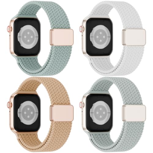 4 Pack Magnetic Stretchy Braided Sport Loop for Apple Watch Band Women Men | Nylon Elastic Strap Compatible with iWatch Series 11/10/9/8/SE/7/6/5/4/Ultra 3 2 for 38mm 40mm 41mm 42mm 44mm 45mm 46mm 49mm - color: Cactus/White/Milk Tea/Succulent, size: 38/40