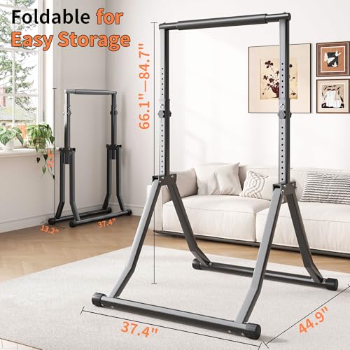Foldable Pull Up Bar Station 66.1''-84.6'' Power Tower - color: 66"-85" with Assistance Bands