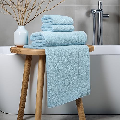 Tens Towels Pack of 8 Towels Set, 2 Extra Large Bath, 2 Hand, 4 Washcloths, 100% Cotton, Lighter Weight, Quicker to Dry, Super Absorbent, Perfect for Bathroom, Sky Blue - color: Sky Blue