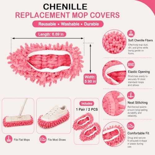 Mop Slippers Floor Cleaning Slippers Reusable Slipper Mop Covers Wearable Floor Cleaner for Household Indoor Use ,Pink - color: Pink