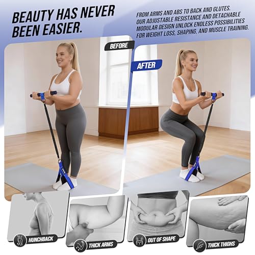 Upgrade Pedal Resistance Band with Handle, Adjustable Tube Foot Pedal Device Puller Exercise Bands, for Abs Arm Leg Waist Workout, Core Pilates, Sit Up Fitness Equipment for Full Body Training - color: Blue