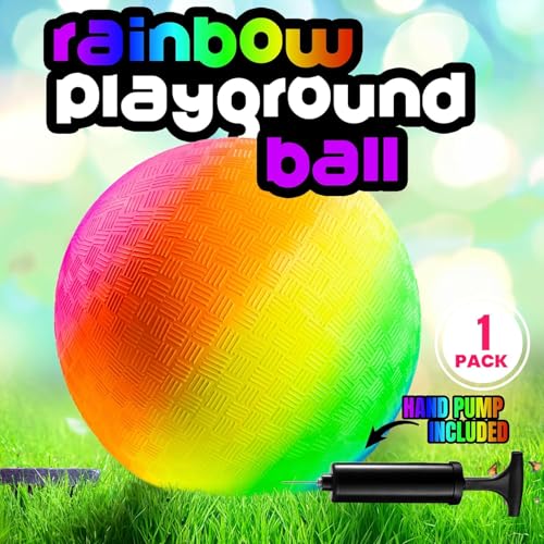 PlayBolt Rainbow Playground Ball - 8.5Inch (Pack of 1) Rubber Bouncy Inflatable Balls for Kids and Adults, Indoor and Outdoor Games, Kickball, Dodgeball, Four Square, and More - size: 8.5-Inch - Pack of 1