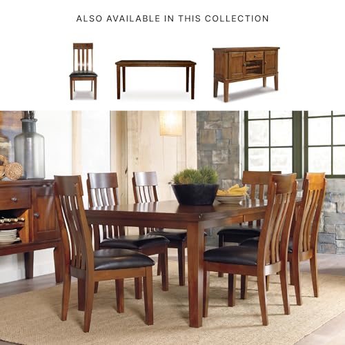 Signature Design by Ashley Ralene Rake Back 19" Dining Room Chair 2 Count, Medium Brown | Transitional style, Rake back wood chairs, Medium brown finish, Easy to clean faux leather seats, Kitchen dining use - color: Light Brown, style: 0