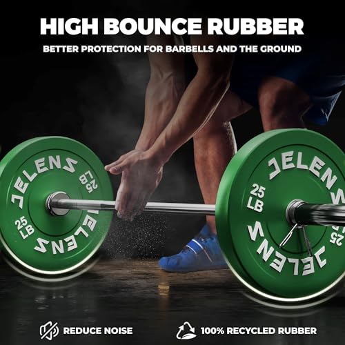 JELENS 7FT Bar Olympic Barbell, 1000lb Capacity Weight Bar for Strength Training, 2 Inch Strength Training Bar With Knurled Grip for Squats, Deadlifts, Presses, Rows, Curls - size: 7FT Olympic Barbell with 190 LB Colored Plates