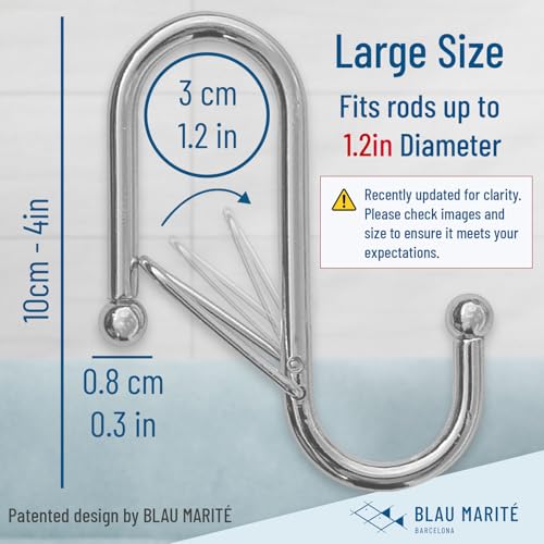 6-Pack Metal S Hooks for Hanging – Heavy-Duty S-Shaped Hook with Safety Buckle – Fits Bars up to 1.2 in – Anti-Drop S-Hooks for Closet, Wardrobes & Storage – Silver (Large) - color: Silver, size: Large - 1.2In Diameter
