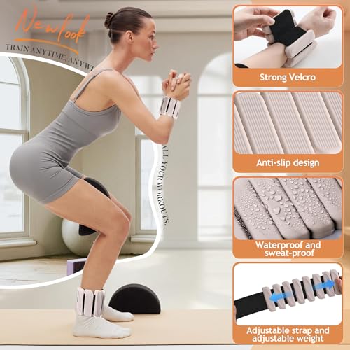 BECOJADDE Ankle Weights Set of 2 (1 lb/2 lb Each) for Women Men Adjustable Wrist Bracelet for Home Gym Weighted Bangles Wristbands Leg Arm Weights for Walking Swimming Running Pilates Yoga Gym - color: Beige, size: 2 Lb Pair (1 Lb Each)