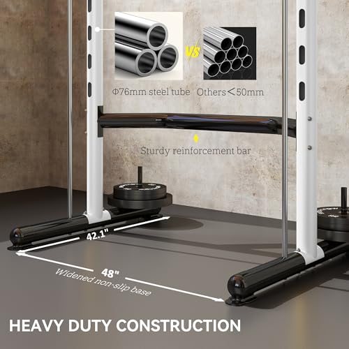 Soozier Squat Rack with Pull-Up Bar, Adjustable Power Rack with Barbell Bar, Multi-Functional Steel Bench Press Rack for Home Gym Strength Training, Black - color: White