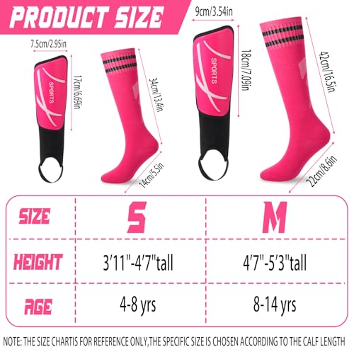 Soccer Shin Guards and Socks Kids Youth Lightweight Soccers Pads Defender with Ankle Protection Ski Shin Guards Football Equipment for Age 4-14 Toddler Boy Girl - color: Rose Red, size: Small