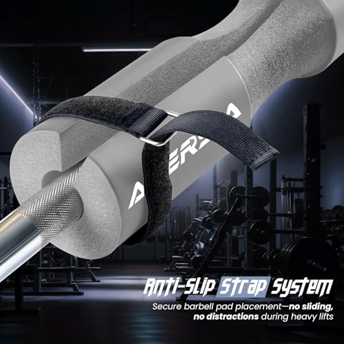 Barbell Pad for Squats & Hip Thrusts – 1.2” Extra-Thick High-Density Foam – Non-Slip Neck & Shoulder Support Cushion – Fits Olympic & Standard Bars – Quick On/Off Design + 2 Securing Straps - color: Grey