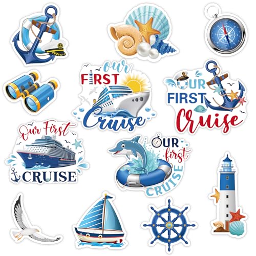 Kanayu 12 Pieces Cruise Door Magnets Decorations, Sea Navigation Ship Car Refrigerator Magnets Stickers Anchor Cruise Cabin Door Fridge Magnetic Decorations for Cabin Carnival Party(Fresh Style) - style: Fresh Style