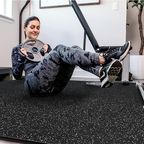 SUPERJARE 0.4'' Thick 12 Pcs 48 Sq Ft Rubber Top Exercise Equipment Mats, High Density EVA Foam Mats with Rubber Top, Interlocking Gym Flooring for Home Gym, Protective Workout Mat, Black/Grey - size: 12 Tiles (48 Sq Ft)