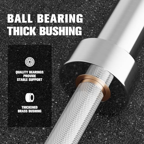 RitFit Elite 7ft Olympic Barbell, Robust 45lb Barbell for Weightlifting and Powerlifting, Superior Olympic Bar with Exceptional 500lbs Load Capacity, Weight Bar for 2” Standard Plates - color: Silver, size: 7 ft 1200 lb 45 lb without Collar