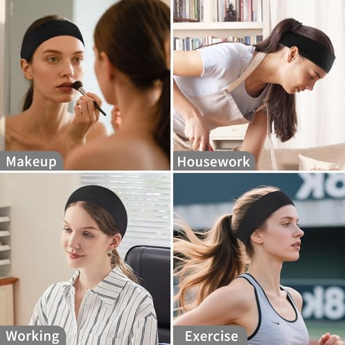 Panleding 12 Pack Sports Headbands for Women, Non-Slip Elastic Soft Hair Bands, Fashion Hair Warp for Workout, Yoga, Running, Fitness, Black - color: Black