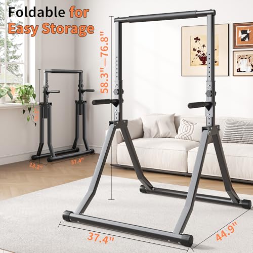 Foldable Pull Up Bar Station 58.3''-76.8'' Power Tower - color: 58.3"-76.8" with Dual Dip Handles & Assistance Bands