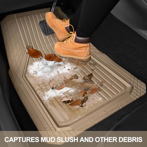 CAR PASS Heavy Duty Rubber Floor Mats for Car, Waterproof Liner Deep Dish Car Mats Full Sets, Universal Trim to Fit for SUV Truck Sedans Vans, All Weather Automotive Floor Mats 3pcs, Solid Beige - color: All Beige