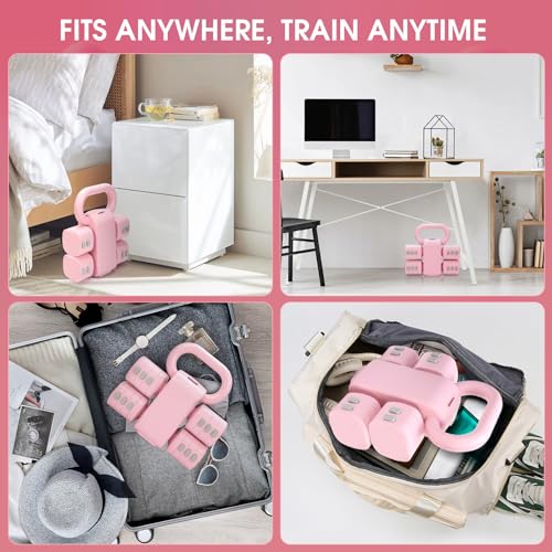 Adjustable 2-in-1 Convertible Kettlebell & Dumbbells Set, 4 in 1 Free Weights Dumbbell Set of 2, Each 2.2 3.3 4.4 5.5lb Quick Change Women Dumbbell Set for Home Exercise Training - color: Pink