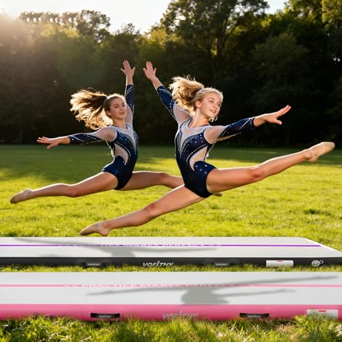 VOFiTNY All Purpose Gymnastics Mat 6.6/10/13/16/20 ft Sturdy Inflatable Tumble Track for Home/Gym - color: Pink, size: 20ft*3.3ft*4inches(6m*1m*0.1m)