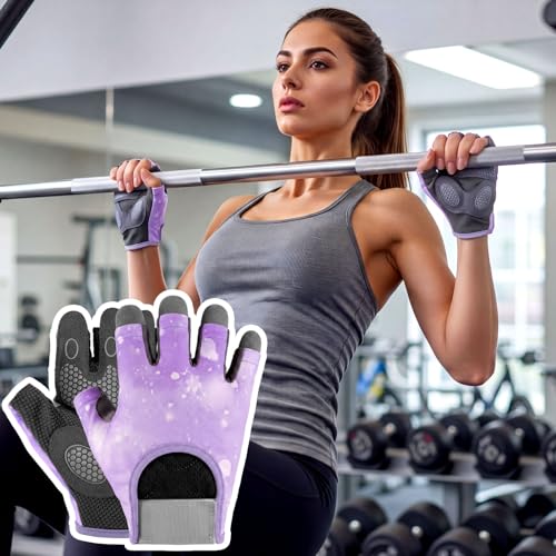 Fourluoo 3 Pairs Weight Lifting Gloves for Men Women, Gym Workout Gloves with Full Palm Protection, Breathable Anti-Slip Fitness Glove for Training, Cycling, Pull-ups, Medium - style: Vibrant Style