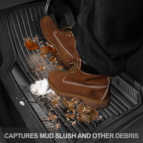 CAR PASS Heavy Duty Rubber Car Mats Metallic,Aluminum Film All Weather Floor Mats Waterproof Universal Trim to Fit SUVs Sedans Vans 4 Piece Anodized Deep Dish Two-Tone Sporty Carbon Fiber Black Chrome - color: Black Carbon Fiber