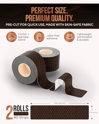 TheraCopper Copper Infused Kinesiology Tape – 2 Rolls (40 Precut Strips) – Advanced Waterproof Kinesiology Tape for Shoulder, Elbow, Bowling Wrist, Weightlifting, Muscle Strain & Joint Support (Black) - color: Black