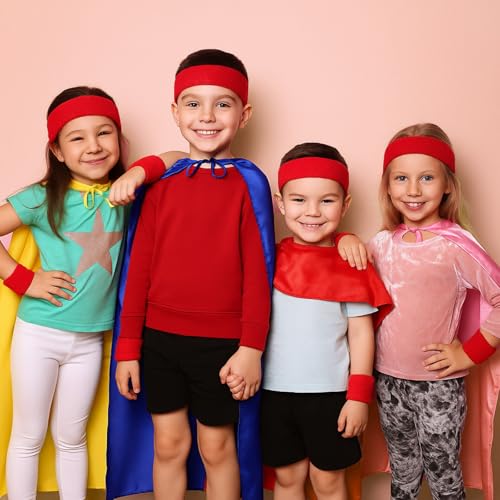 Bememo 36 Pcs Neon Sweatbands Set Soccer Party Favors Cotton Headbands Wristband Sweat Bands Soccer Mom Essentials for Football Fans Sporting Events 80 90s Glow Party - color: Red, size: Small