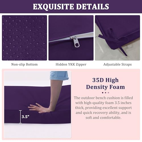 Premium Outdoor Bench Cushions for Patio Furniture 3.5inches Memory Foam Bench Cushion Waterproof Fade Resistant Porch Swing Cushions with Straps 36×18 Inch Purple - color: Purple, size: 36'' x 18'' x 3.5''