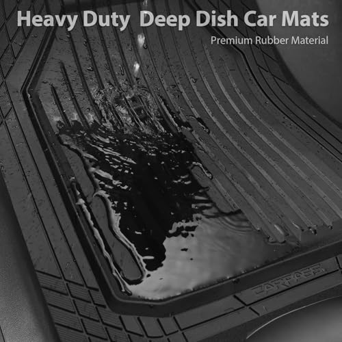 CAR PASS Heavy Duty Rubber Floor Mats for Car, Waterproof Deep Dish Car Mats Two Front, Universal Trim to Fit for SUV Truck Sedans Vans, All Weather Automotive Floor Mats 2pcs, Solid Black - color: black