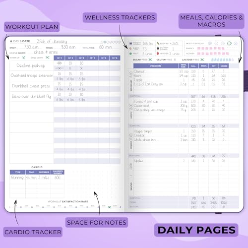 Clever Fox Fitness & Food Journal, Workout Planner, 5.8"x8.3" Purple | Lasts 3 months, undated hardcover exercise & weight loss journal for women, gym, diet, meal tracker, calorie counter book - color: Purple, size: A5 (5.8'' x 8.3'')