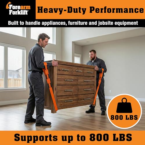 Forearm Forklift Furniture Moving Straps – 2-Person Lifting Strap for Moving Furniture, Appliances, Heavy Duty Carrying for Heavy Objects up to 800 lbs, Orange - color: Orange