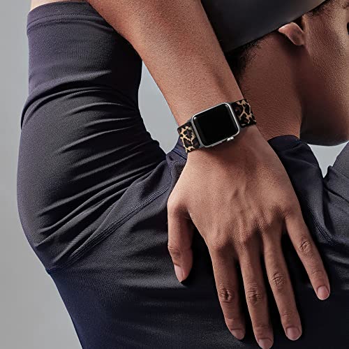 Adorve Stretchy Band Compatible with Apple Watch Bands Ultra 3/2/1 49mm 46mm 45mm 44mm 42mm 41mm 40mm 38mm Men Women, Soft Nylon Elastic Braided Strap Fits for iWatch Series 11/10/9/8/7/6/5/4/3/SE3-1 - color: Black/Sand Pink/Pine Green/Starlight/Leopard,
