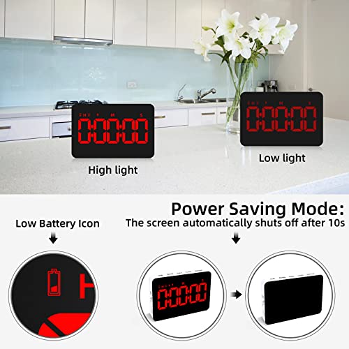 PERSUPER Digital Timer Kitchen Timer Count Down Up Rechargeable Kitchen Gadgets Vibration Mode Adjustable Volume and Brightness LED Display Time Management for Cook, Desk, Kids Adults Study Teaching - color: Red