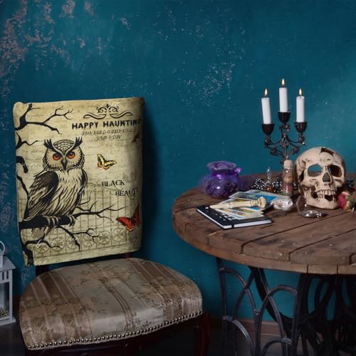 Moukeren 6 Pcs Gothic Chair Cover Set Gothic Halloween Decor Stretch Dining Chair Back Covers Skeleton Black Cat Bat Owl Seat Covers Horror Home Farmhouse Dining Seat Protector for Kitchen Decor - style: Gothic