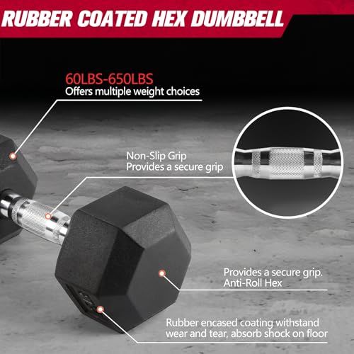 RitFit Rubber Coated Hex Dumbbell Set with Rack, 5-780LB for Home Gym Strength Training, Anti-Slip Knurled Handle, Hexagon Anti-Roll, Heavy-Duty Storage Rack - style: 250LB Set-Red (10-40LB）