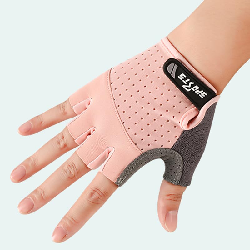 Kids-Fingerless-Workout-Cycling-Gloves Girls Boys, Breathable Mesh Sport Gloves with Non-Slip Palm Ages 3-12 - color: Pink, size: Medium