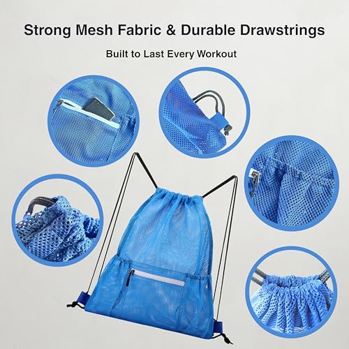 Mesh Sports Drawstring Bag, Large Breathable Gym Sack for Boxing Gloves, Boxing Equipment, Shoes & Training Gear, Lightweight & Durable (Blue) - color: Blue