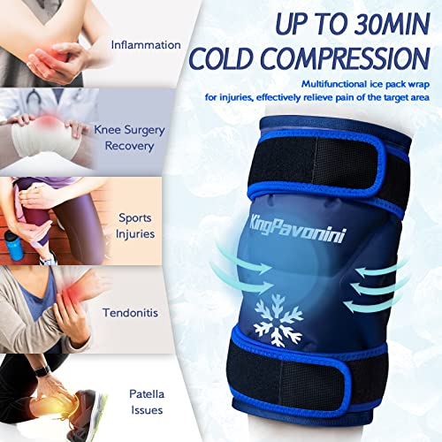 KingPavonini XXL Knee Ice Pack Wrap Around Entire Knee After Surgery, Large Reusable Gel Ice Pack for Injuries, Pain Relief, Swelling, Sports Injuries, 1 Pack (Blue) - style: Blue