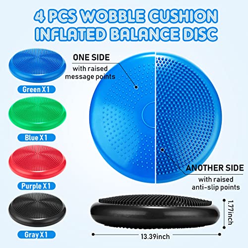 Jerify 4 Pcs Wiggle Seat Flexible Inflated Wobble Cushion Stability Balance Pad Balance Disc Sensory Seat for Men Women Fitness Physical Exercise Improving Posture Home Office - color: Colorful
