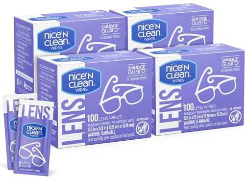 Nice 'N CLEAN SmudgeGuard Lens Wipes (400 Total Wipes) | Individually-Wrapped, Pre-Moistened, Ammonia-Free Lenses Wipes | Lens Cleaning Wipes for Eyeglasses, Camera Lens, Goggles, Sunglasses - size: 1 Count (Pack of 400)