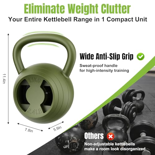 Hezeyferg 2-in-1 Adjustable Kettlebell for Home Gym Strength Training | 15-45 LB Kettlebells Weight Set, 4.8-30 LB Dumbbell Weights, with Wide Grip, for Men/Women Full Body Exercise - color: Green