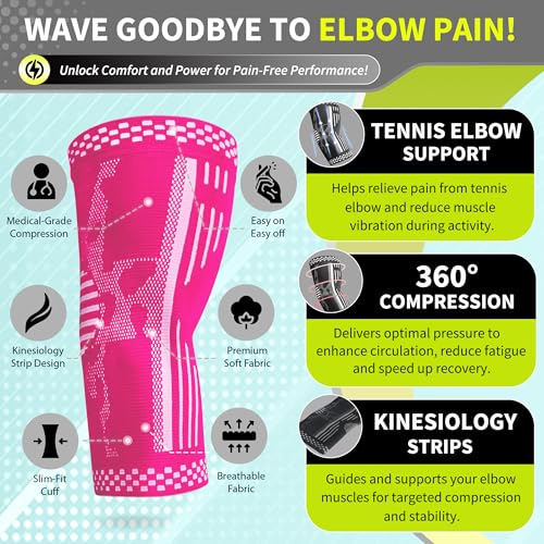 BLITZU Elbow Compression Sleeve for Tendonitis, Tennis Elbow Brace 2 Pack S | Targeted Arm Support, Joint Stability, Muscle Recovery, Workout Protection, Tendonitis & Arthritis Relief, All-Day Comfort - color: Pink, size: Small