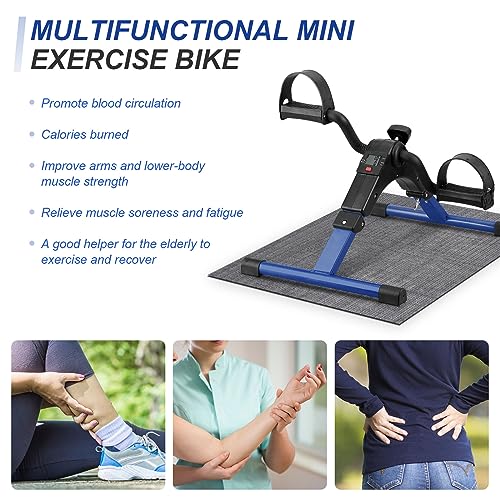 Uten Folding Pedal Exerciser, Under Desk Bike Pedal Exerciser, Mini Under Desk Exercise Bike Foot Hand Cycle Portable, Arm and Leg Exercise Peddler Machine with LCD Monitor - color: B-Blue